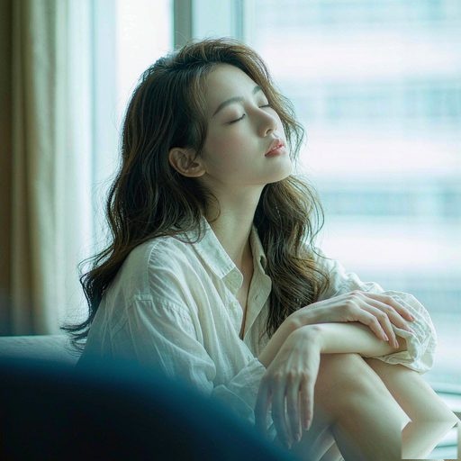 情绪管理套餐：女性窗边深呼吸放松